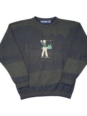 Scottish Isle Hand Framed Knit Sweater Mens XL Embroidered Golf Grandpa Vintage